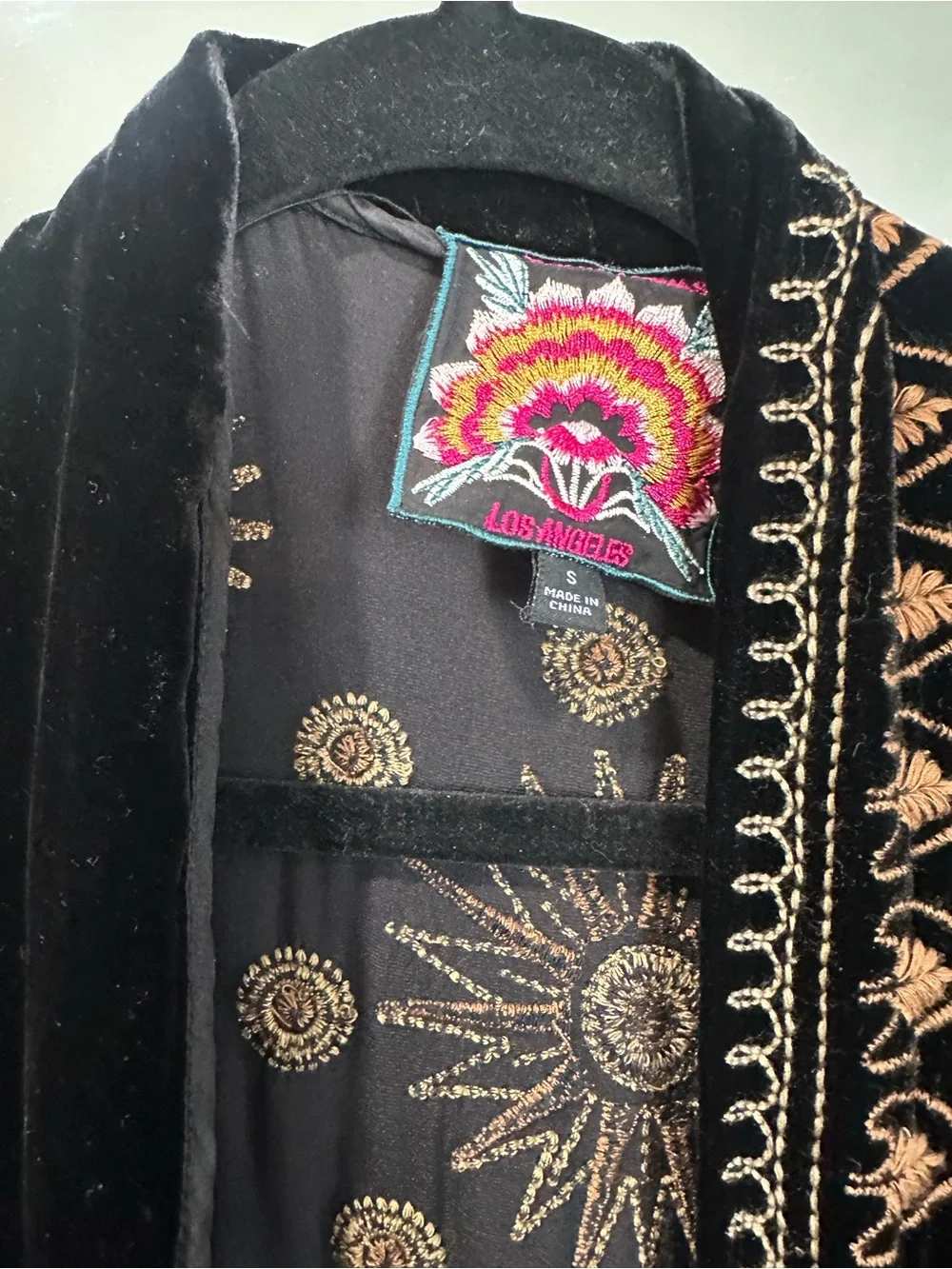 Black Velvet Embroidered Long Duster kimono Cape - Picture 3 of 4